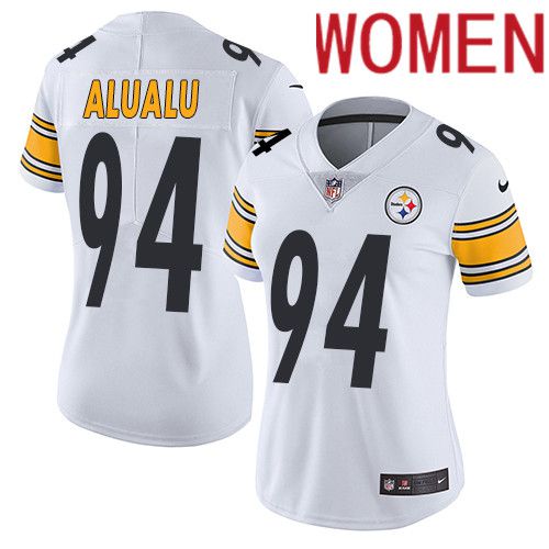 Women Pittsburgh Steelers 94 Tyson Alualu Nike White Vapor Limited NFL Jersey